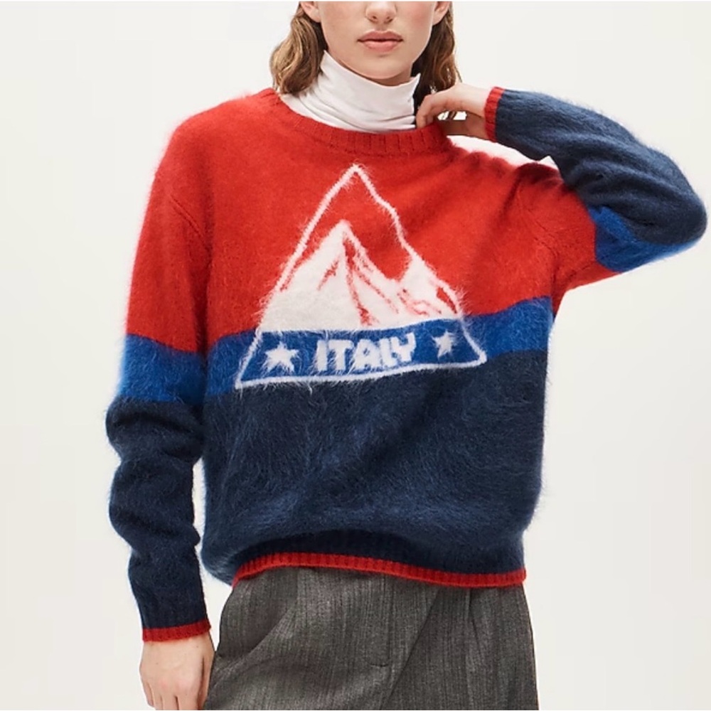 J Crew Italy Mountain Colorblock Cashmere Crewneck Sweater - Red & Navy